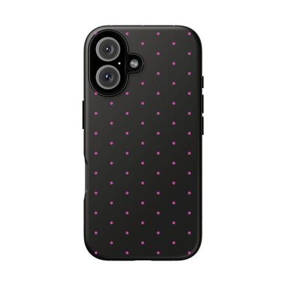 Phone Case, Elegant Pink Dot Black Tough Case for iPhone Samsung Google Pixel Phones, Protective Cover, Hard Shell, Stylish Accessories,