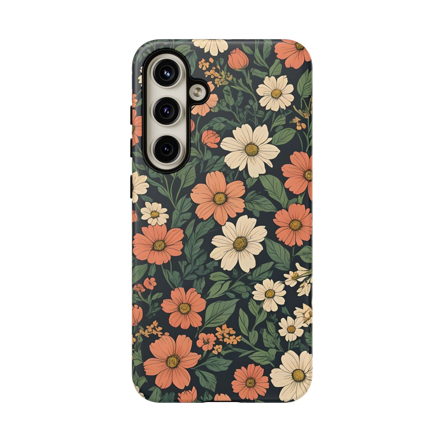 Orange & White Floral Phone Case Elegant Protection for iPhone, Samsung S and Google Pixel Phones