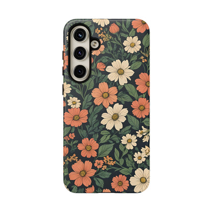 Orange & White Floral Phone Case Elegant Protection for iPhone, Samsung S and Google Pixel Phones