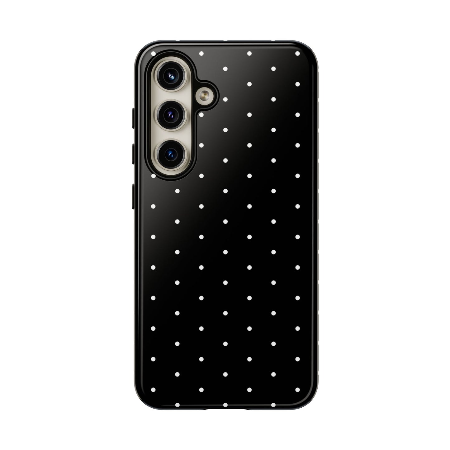 Phone Case, Elegant Black Tough Case with White Dots, Stylish Protective Cover, Minimalist Design, Gift for Her, Birthday Present, Christmas