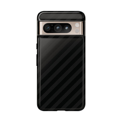 Phone Case, Black Diagonal Pattern Tough Gloss Finish Protective Cover, iPhone, Samsung, Google Pixel, Unique Geometric Design, Gift