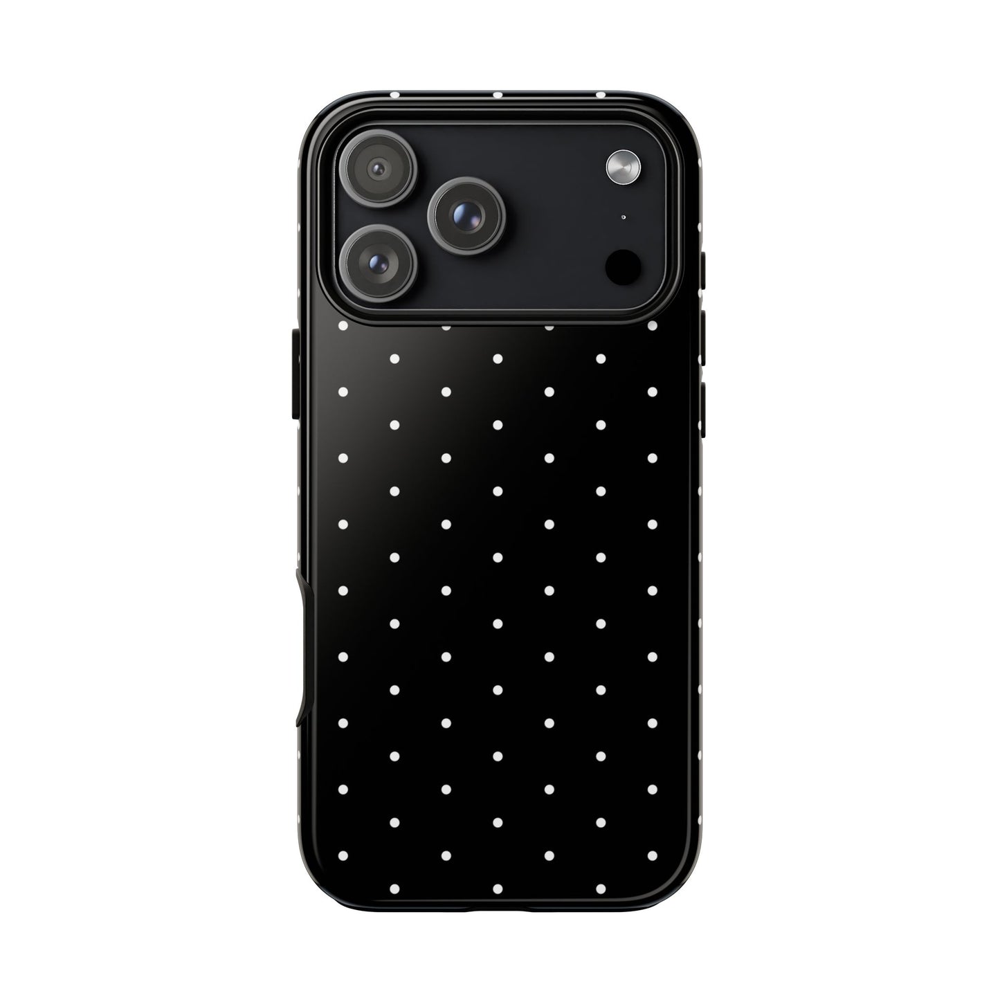 Phone Case, Elegant Black Tough Case with White Dots, Stylish Protective Cover, Minimalist Design, Gift for Her, Birthday Present, Christmas