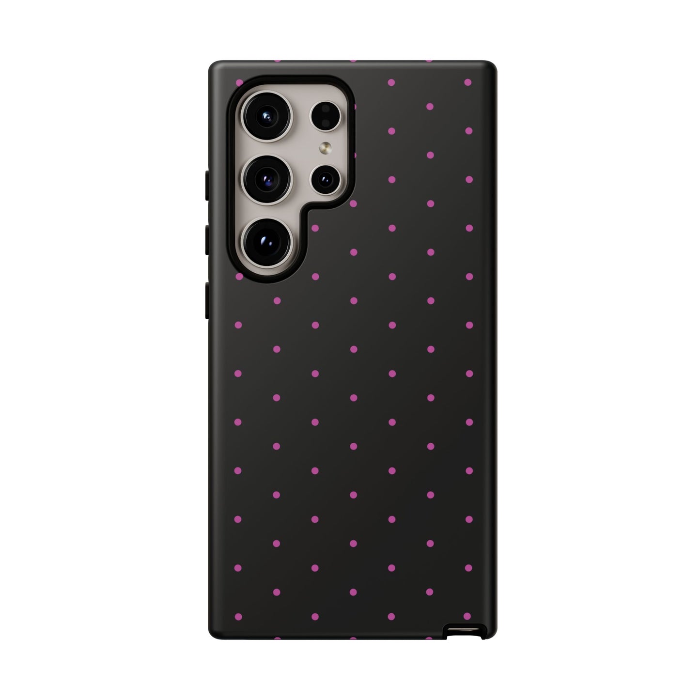 Phone Case, Elegant Pink Dot Black Tough Case for iPhone Samsung Google Pixel Phones, Protective Cover, Hard Shell, Stylish Accessories,