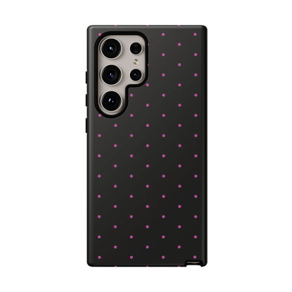 Phone Case, Elegant Pink Dot Black Tough Case for iPhone Samsung Google Pixel Phones, Protective Cover, Hard Shell, Stylish Accessories,