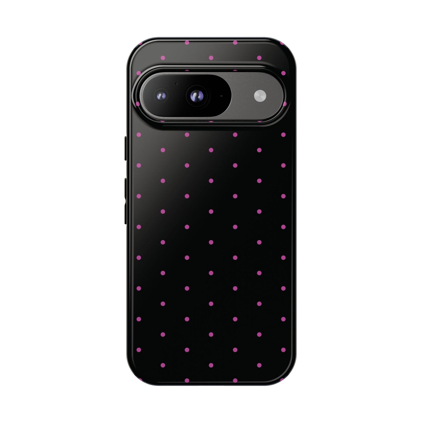 Phone Case, Elegant Pink Dot Black Tough Case for iPhone Samsung Google Pixel Phones, Protective Cover, Hard Shell, Stylish Accessories,