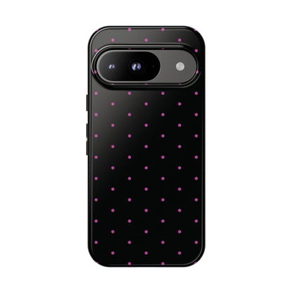 Phone Case, Elegant Pink Dot Black Tough Case for iPhone Samsung Google Pixel Phones, Protective Cover, Hard Shell, Stylish Accessories,