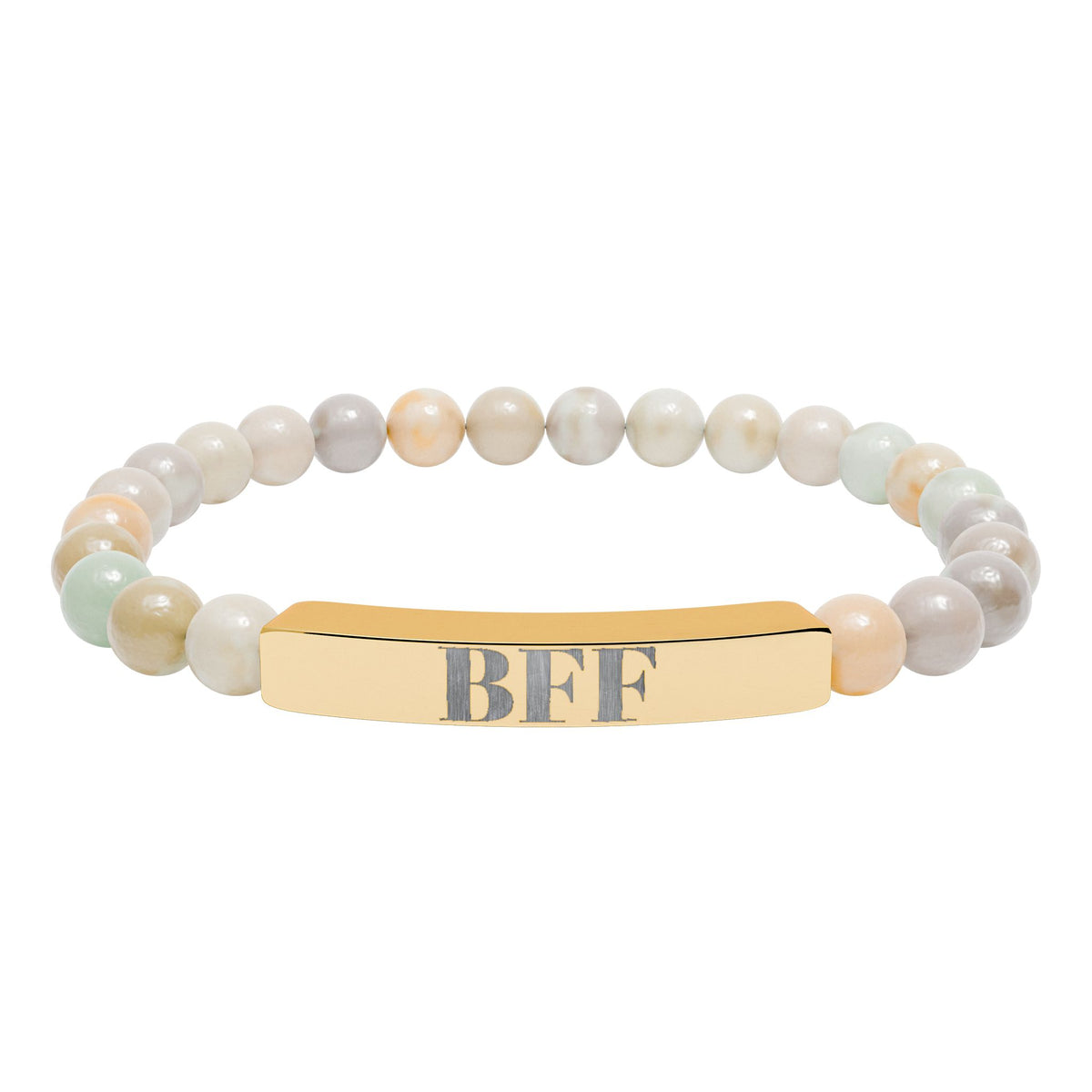 Best Friends Forever| BFF | Engraved Bar Natural Stone Bracelet | Stretch Beaded Bracelet