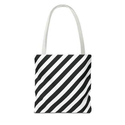 Black and White Diagonal Striped Tote Bag