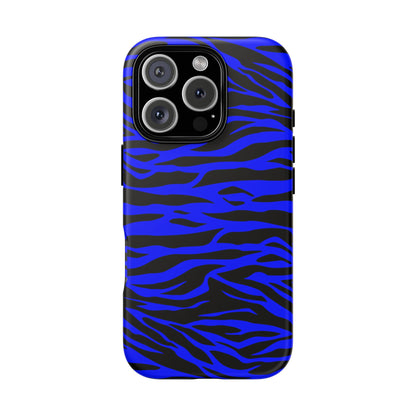 Blue Wild Tiger Print Pattern Phone Case Cover for iPhone, Galaxy S and Pixel Phones