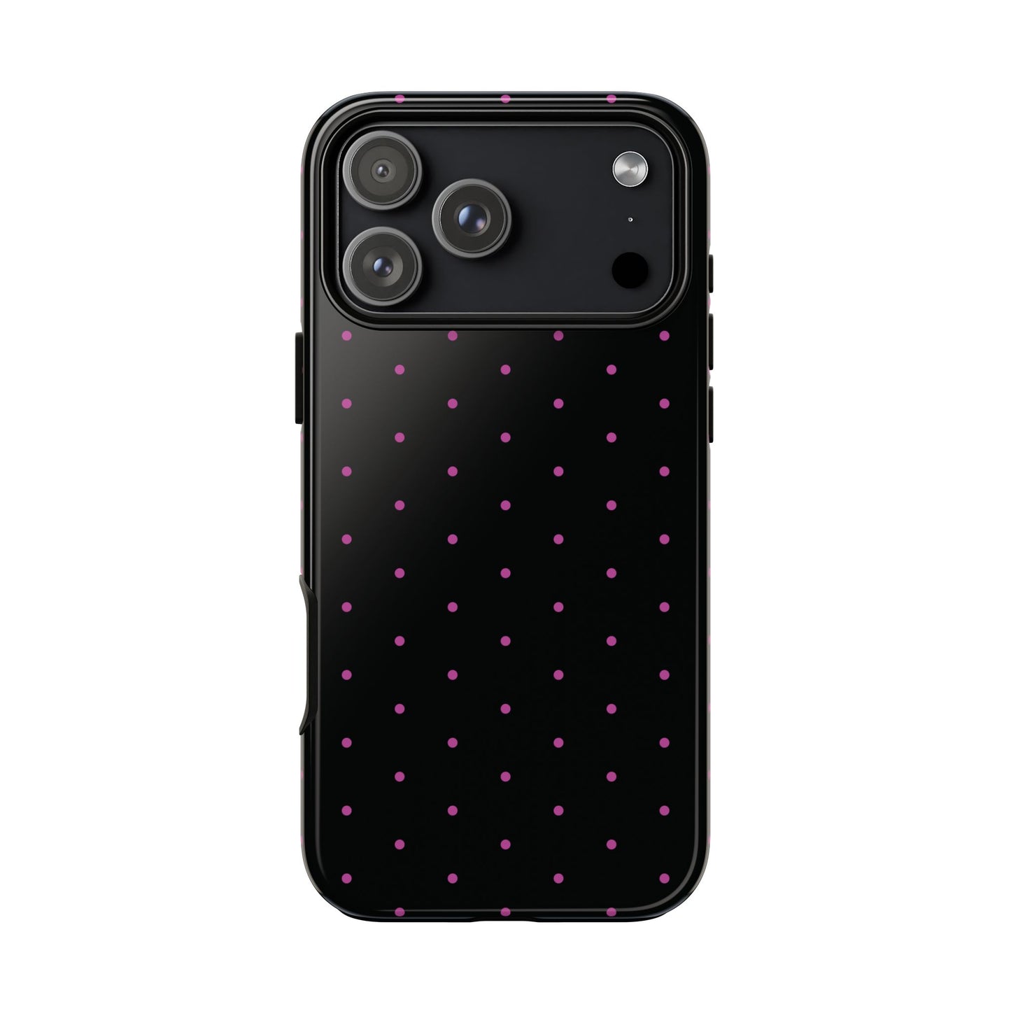 Phone Case, Elegant Pink Dot Black Tough Case for iPhone Samsung Google Pixel Phones, Protective Cover, Hard Shell, Stylish Accessories,