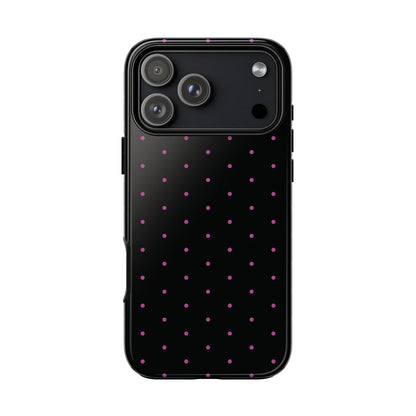 Phone Case, Elegant Pink Dot Black Tough Case for iPhone Samsung Google Pixel Phones, Protective Cover, Hard Shell, Stylish Accessories,