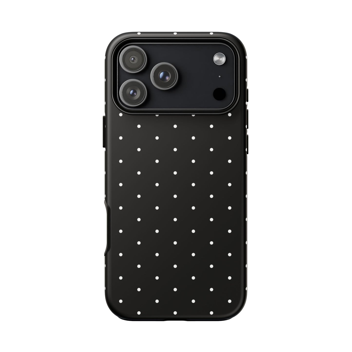 Phone Case, Elegant Black Tough Case with White Dots, Stylish Protective Cover, Minimalist Design, Gift for Her, Birthday Present, Christmas