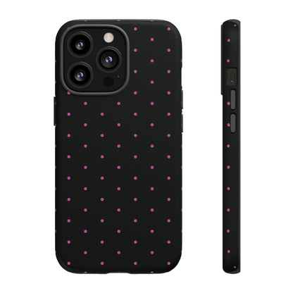 Phone Case, Elegant Pink Dot Black Tough Case for iPhone Samsung Google Pixel Phones, Protective Cover, Hard Shell, Stylish Accessories,
