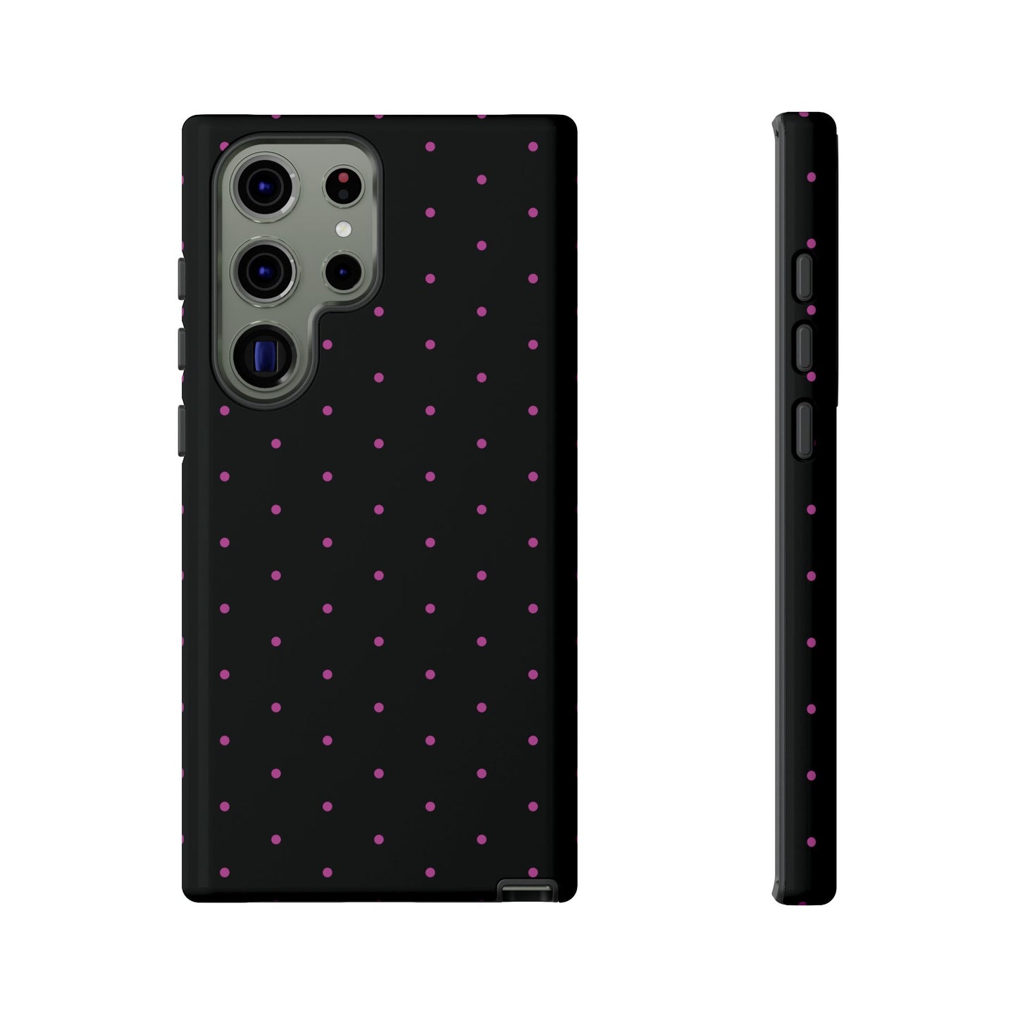 Phone Case, Elegant Pink Dot Black Tough Case for iPhone Samsung Google Pixel Phones, Protective Cover, Hard Shell, Stylish Accessories,