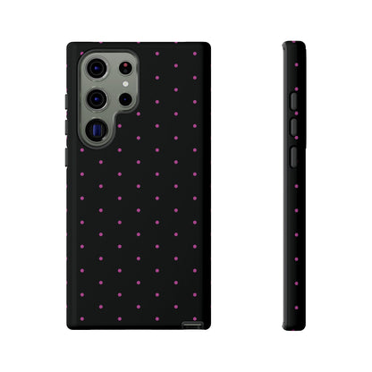 Phone Case, Elegant Pink Dot Black Tough Case for iPhone Samsung Google Pixel Phones, Protective Cover, Hard Shell, Stylish Accessories,