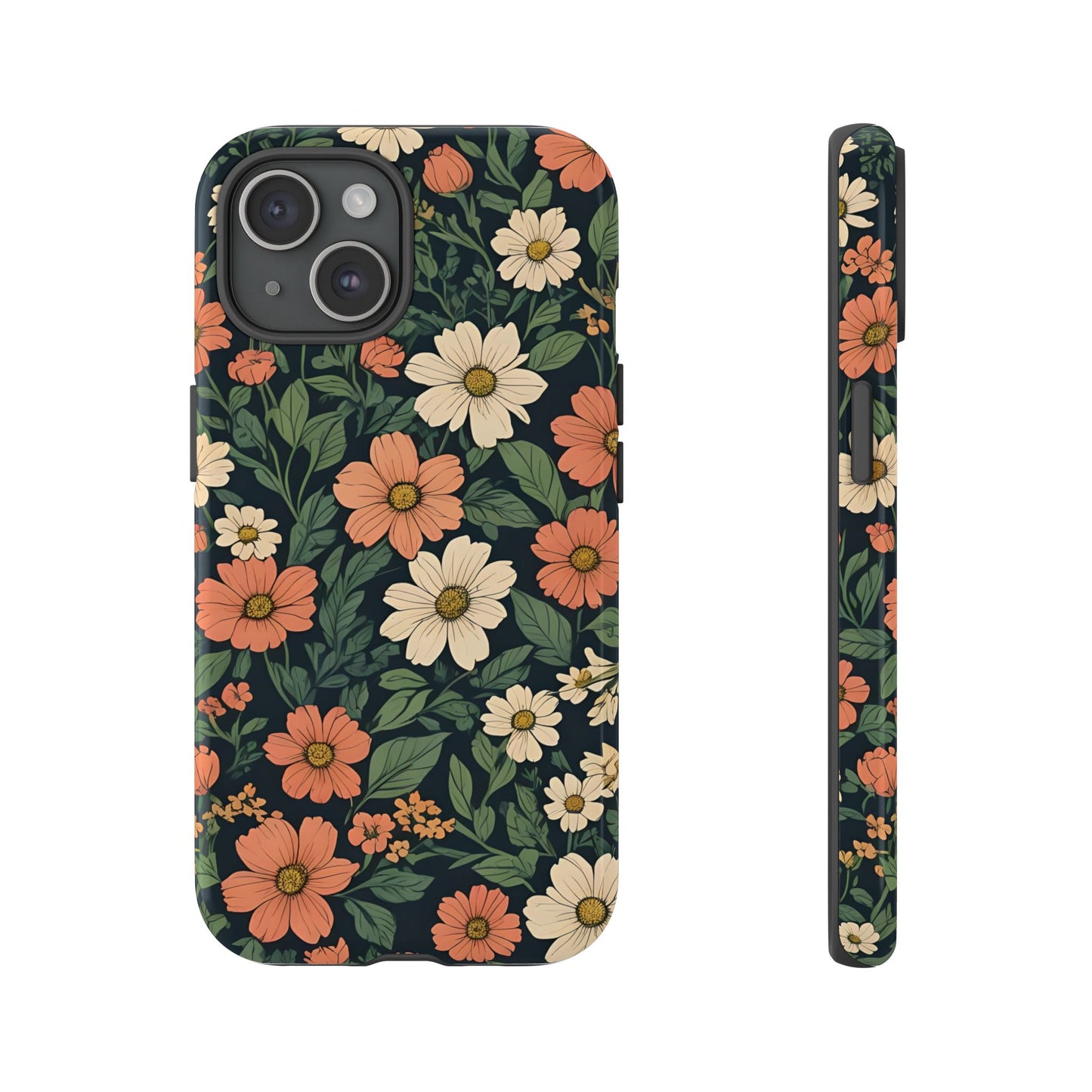 Orange & White Floral Phone Case Elegant Protection for iPhone, Samsung S and Google Pixel Phones