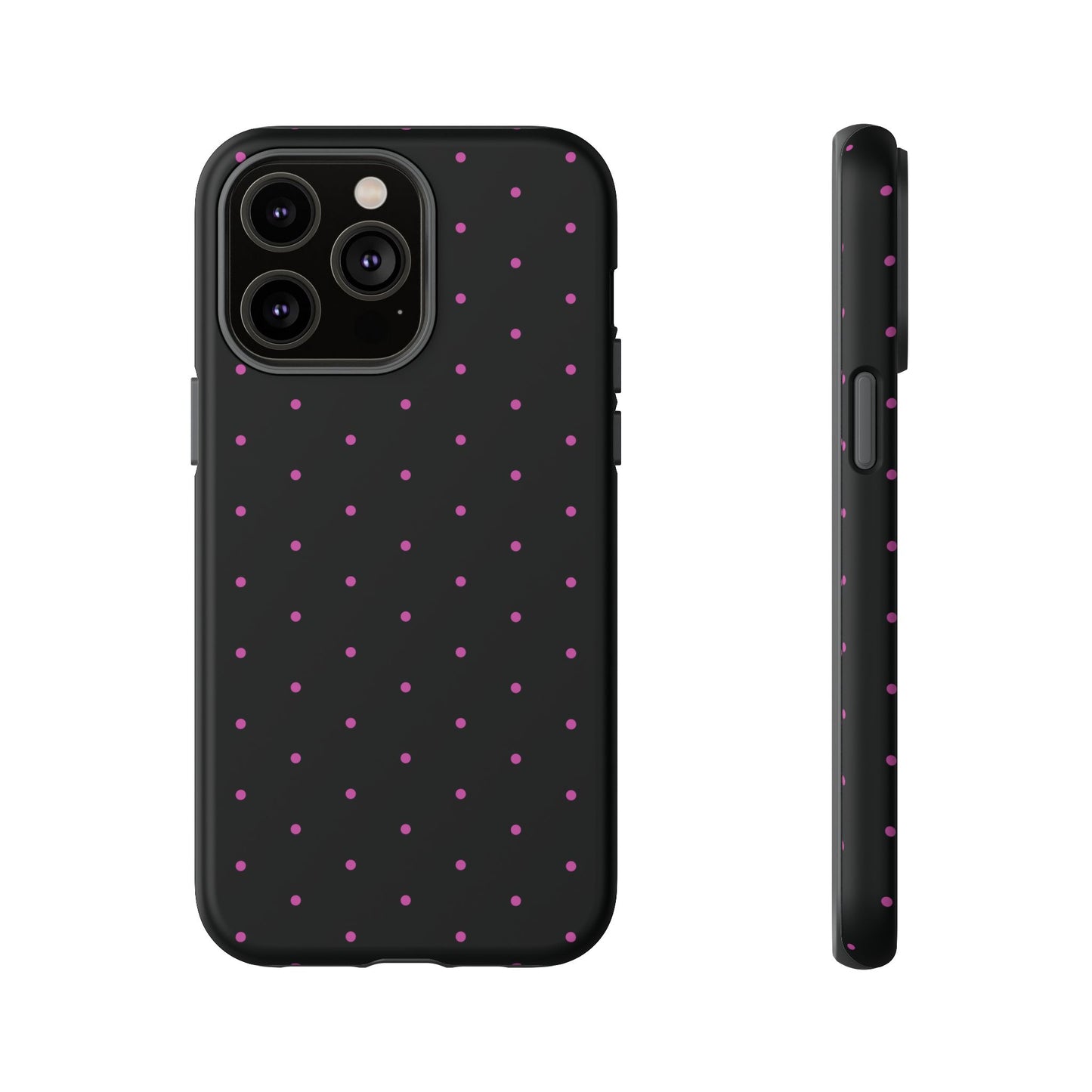 Phone Case, Elegant Pink Dot Black Tough Case for iPhone Samsung Google Pixel Phones, Protective Cover, Hard Shell, Stylish Accessories,
