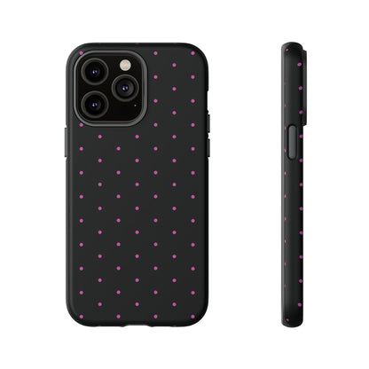 Phone Case, Elegant Pink Dot Black Tough Case for iPhone Samsung Google Pixel Phones, Protective Cover, Hard Shell, Stylish Accessories,