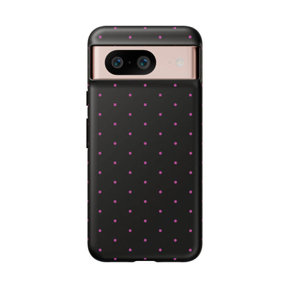 Phone Case, Elegant Pink Dot Black Tough Case for iPhone Samsung Google Pixel Phones, Protective Cover, Hard Shell, Stylish Accessories,