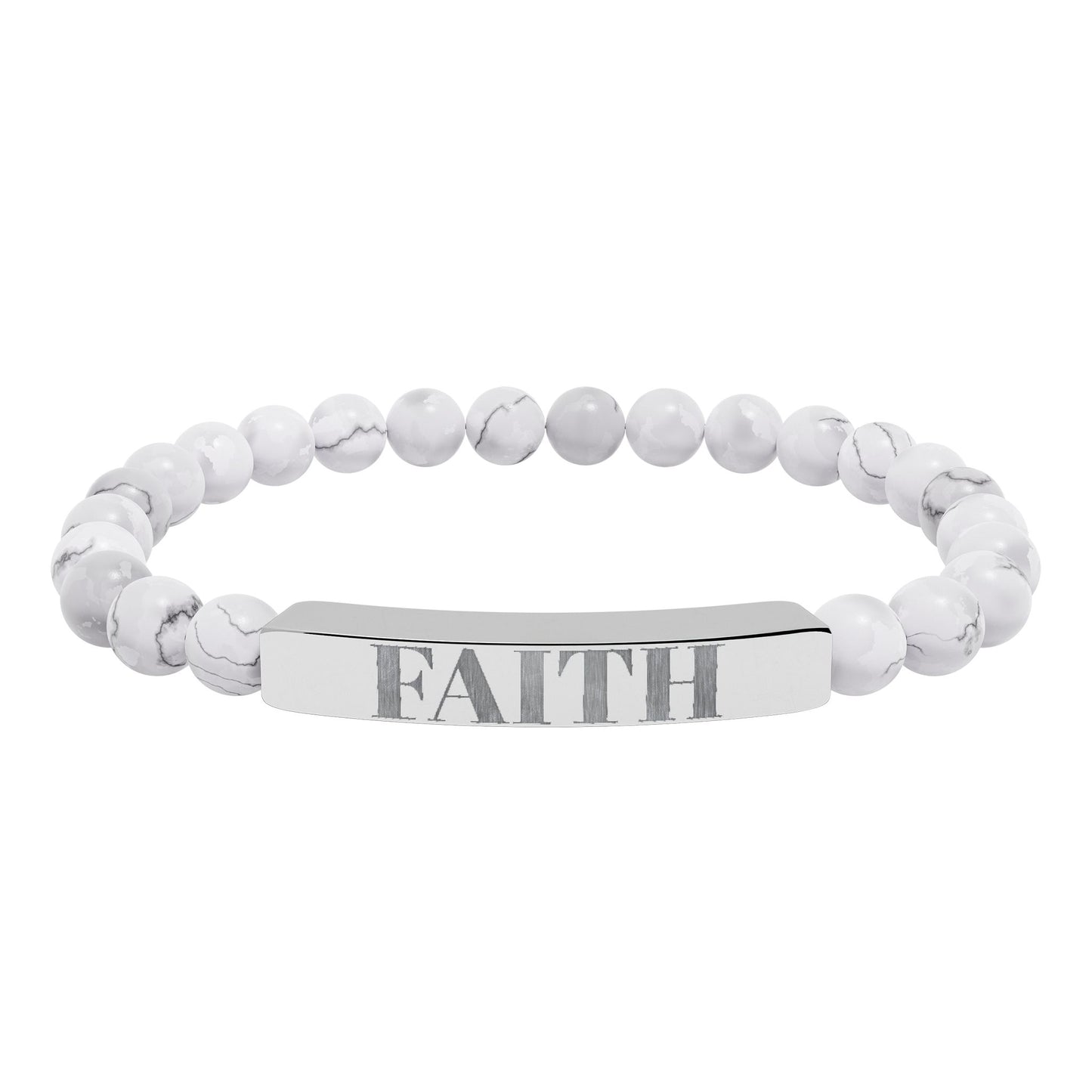 Faith Engraved Stone Stretch Bracelet | Natural Bead Bar Bracelet