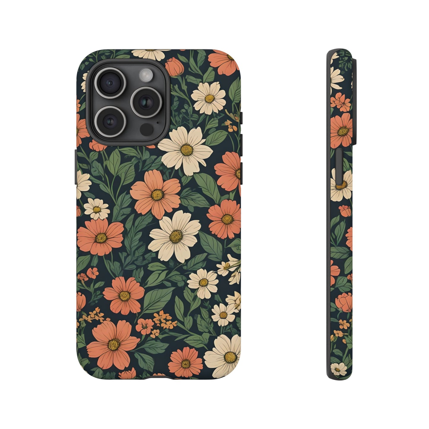 Orange & White Floral Phone Case Elegant Protection for iPhone, Samsung S and Google Pixel Phones