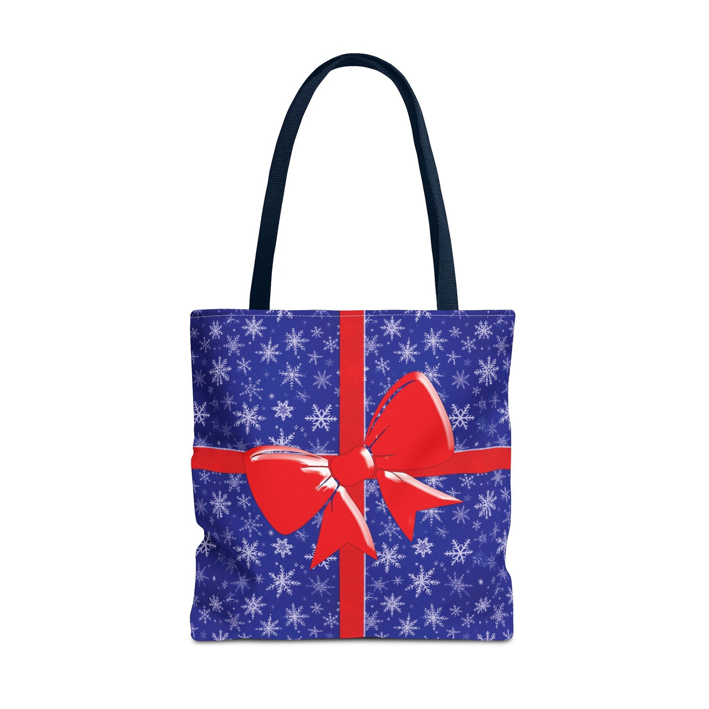 Blue Christmas Tote Bag - Red Bow - 18"x18" - White/Red/Blue Handle Options, Holiday Shopping Tote, Festive Reusable Bag, Christmas Gift