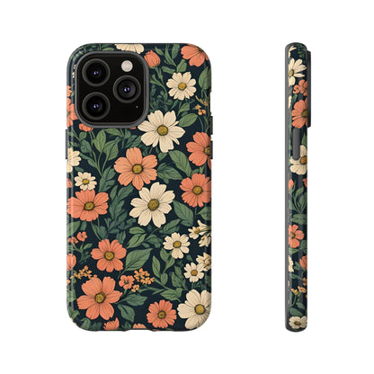 Orange & White Floral Phone Case Elegant Protection for iPhone, Samsung S and Google Pixel Phones