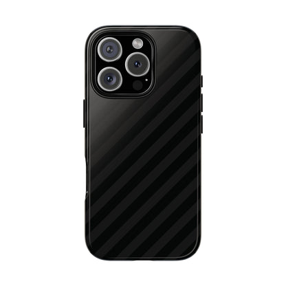 Phone Case, Black Diagonal Pattern Tough Gloss Finish Protective Cover, iPhone, Samsung, Google Pixel, Unique Geometric Design, Gift