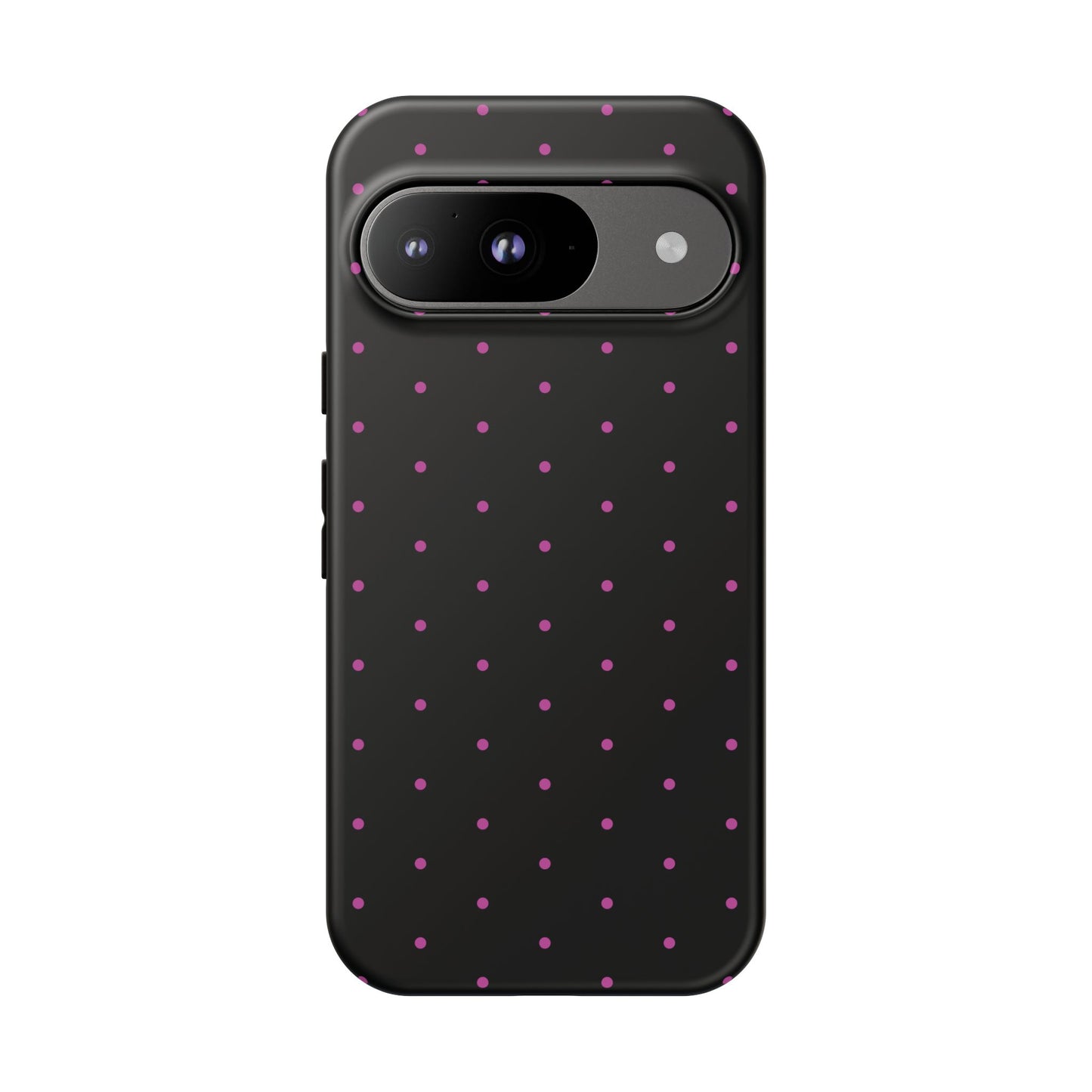 Phone Case, Elegant Pink Dot Black Tough Case for iPhone Samsung Google Pixel Phones, Protective Cover, Hard Shell, Stylish Accessories,
