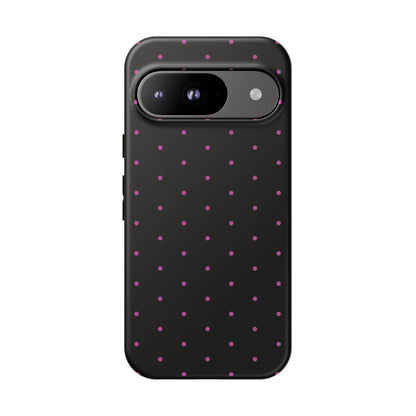 Phone Case, Elegant Pink Dot Black Tough Case for iPhone Samsung Google Pixel Phones, Protective Cover, Hard Shell, Stylish Accessories,