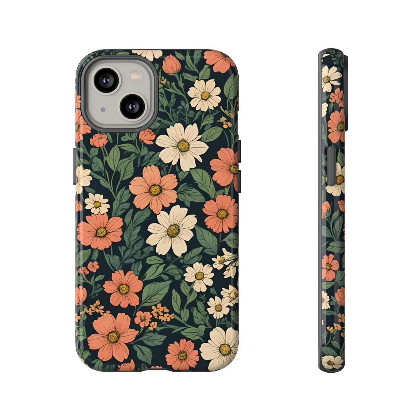 Orange & White Floral Phone Case Elegant Protection for iPhone, Samsung S and Google Pixel Phones