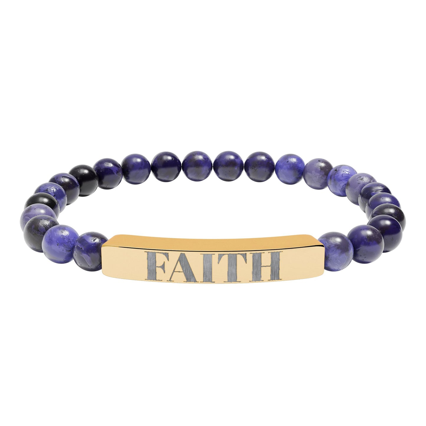 Faith Engraved Stone Stretch Bracelet | Natural Bead Bar Bracelet