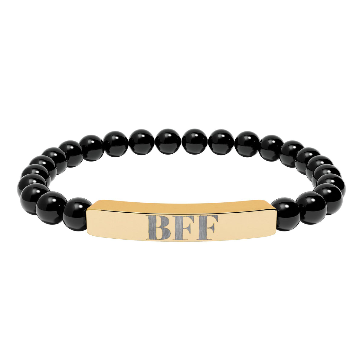 Best Friends Forever| BFF | Engraved Bar Natural Stone Bracelet | Stretch Beaded Bracelet