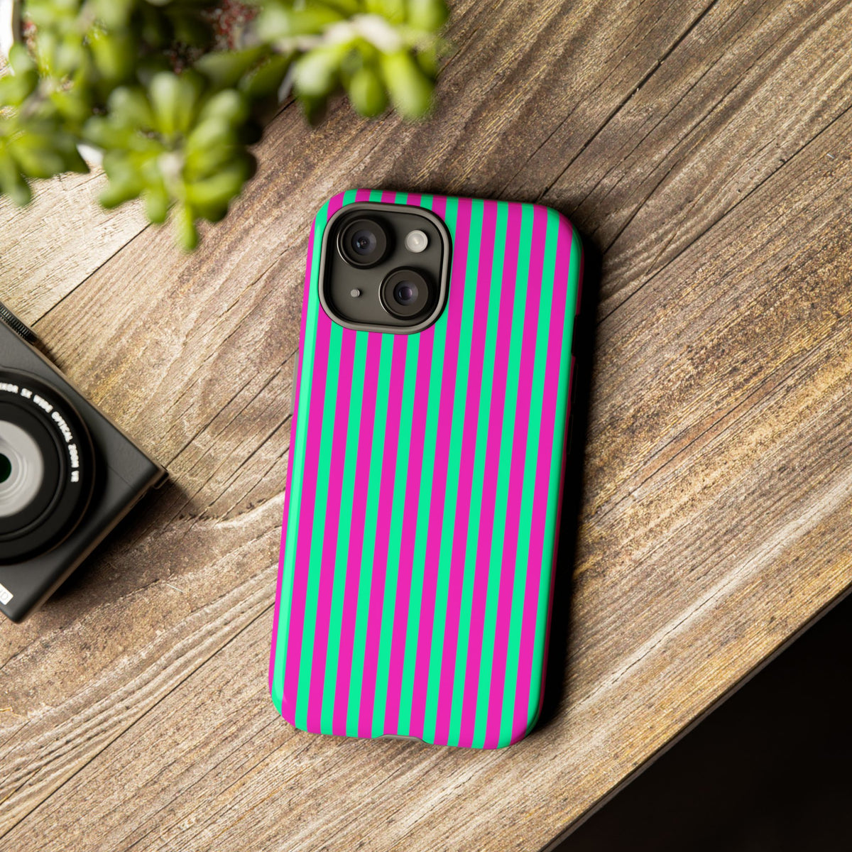 Green Pink Striped Phone Case Cover