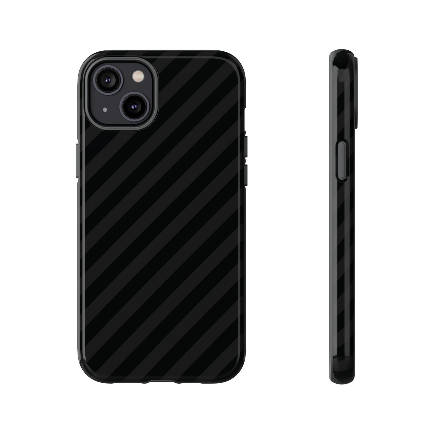 Phone Case, Black Diagonal Pattern Tough Gloss Finish Protective Cover, iPhone, Samsung, Google Pixel, Unique Geometric Design, Gift