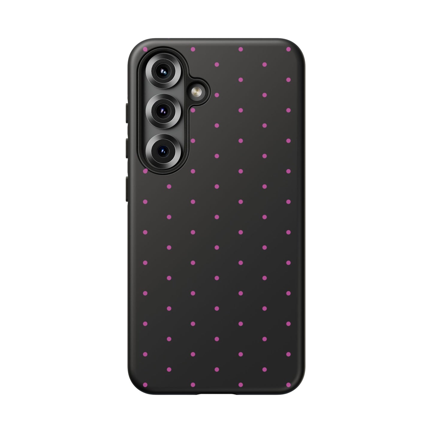 Phone Case, Elegant Pink Dot Black Tough Case for iPhone Samsung Google Pixel Phones, Protective Cover, Hard Shell, Stylish Accessories,
