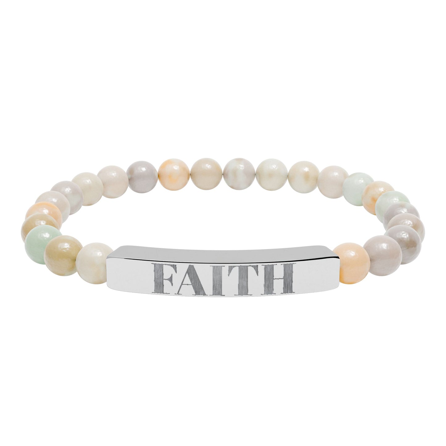 Faith Engraved Stone Stretch Bracelet | Natural Bead Bar Bracelet