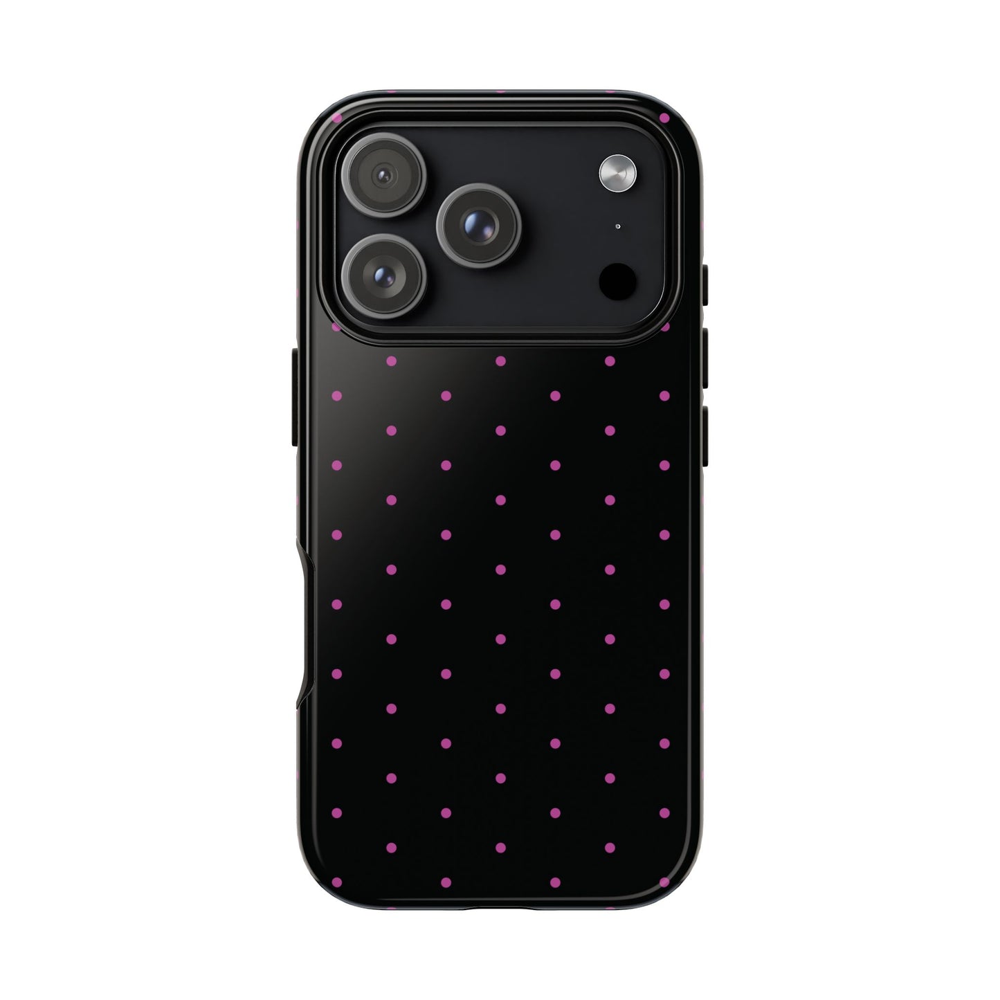 Phone Case, Elegant Pink Dot Black Tough Case for iPhone Samsung Google Pixel Phones, Protective Cover, Hard Shell, Stylish Accessories,