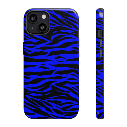 Blue Wild Tiger Print Pattern Phone Case Cover for iPhone, Galaxy S and Pixel Phones