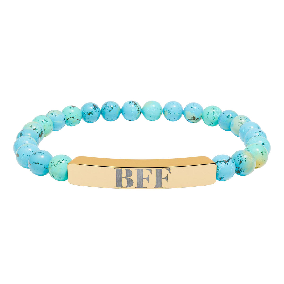 Best Friends Forever| BFF | Engraved Bar Natural Stone Bracelet | Stretch Beaded Bracelet