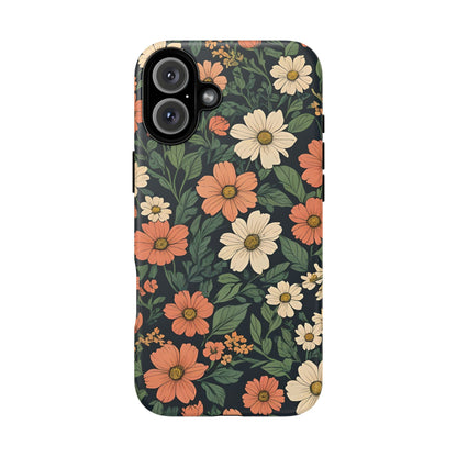 Orange & White Floral Phone Case Elegant Protection for iPhone, Samsung S and Google Pixel Phones