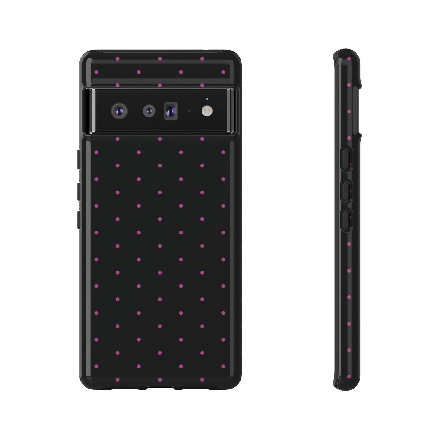 Phone Case, Elegant Pink Dot Black Tough Case for iPhone Samsung Google Pixel Phones, Protective Cover, Hard Shell, Stylish Accessories,