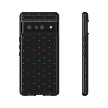 Phone Case, Elegant Pink Dot Black Tough Case for iPhone Samsung Google Pixel Phones, Protective Cover, Hard Shell, Stylish Accessories,