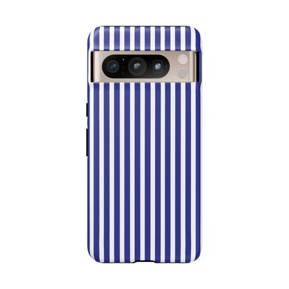 Phone Case, Blue White Striped Tough Case Cover, Protective Phone Cover, Hard Shell Phone Case, Phone Accessories, Phone Protector