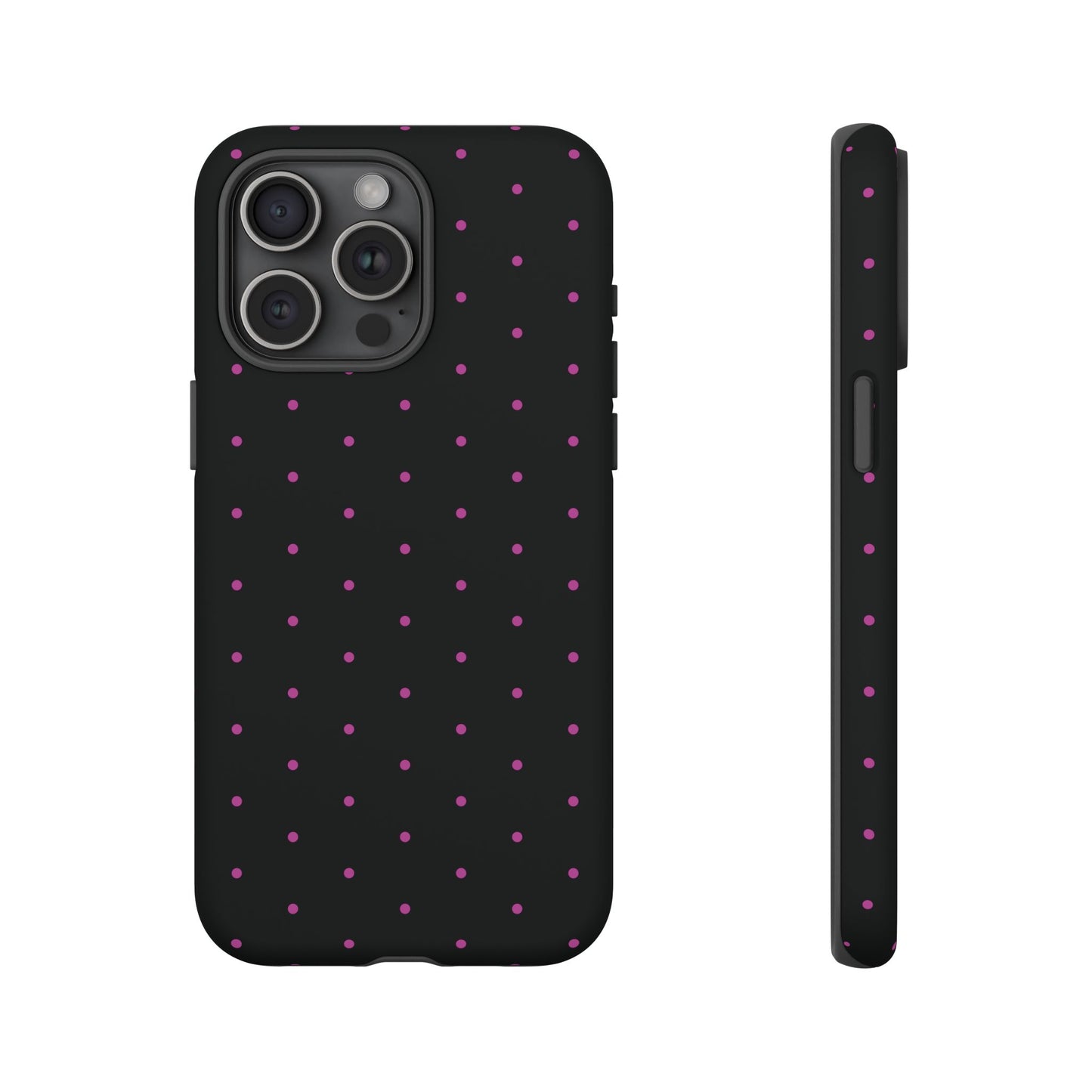 Phone Case, Elegant Pink Dot Black Tough Case for iPhone Samsung Google Pixel Phones, Protective Cover, Hard Shell, Stylish Accessories,