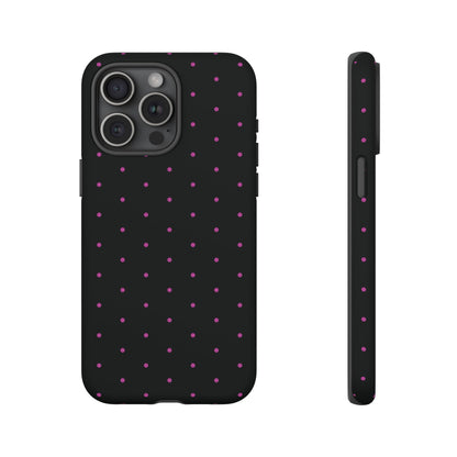 Phone Case, Elegant Pink Dot Black Tough Case for iPhone Samsung Google Pixel Phones, Protective Cover, Hard Shell, Stylish Accessories,