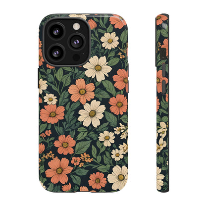 Orange & White Floral Phone Case Elegant Protection for iPhone, Samsung S and Google Pixel Phones