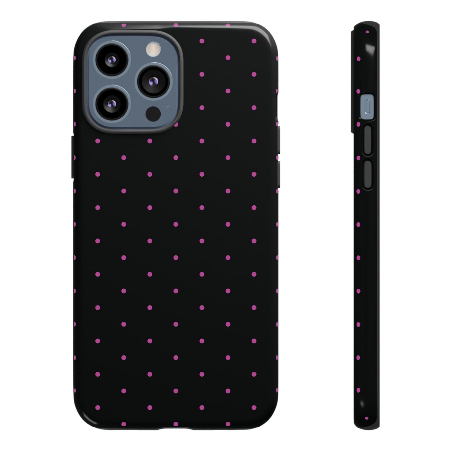 Phone Case, Elegant Pink Dot Black Tough Case for iPhone Samsung Google Pixel Phones, Protective Cover, Hard Shell, Stylish Accessories,