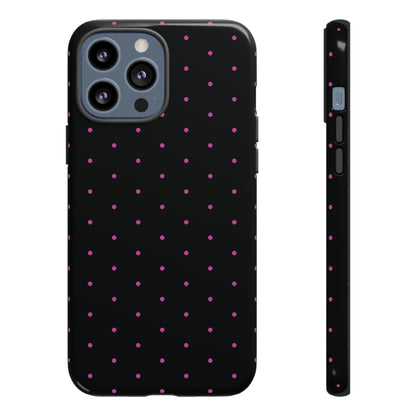 Phone Case, Elegant Pink Dot Black Tough Case for iPhone Samsung Google Pixel Phones, Protective Cover, Hard Shell, Stylish Accessories,