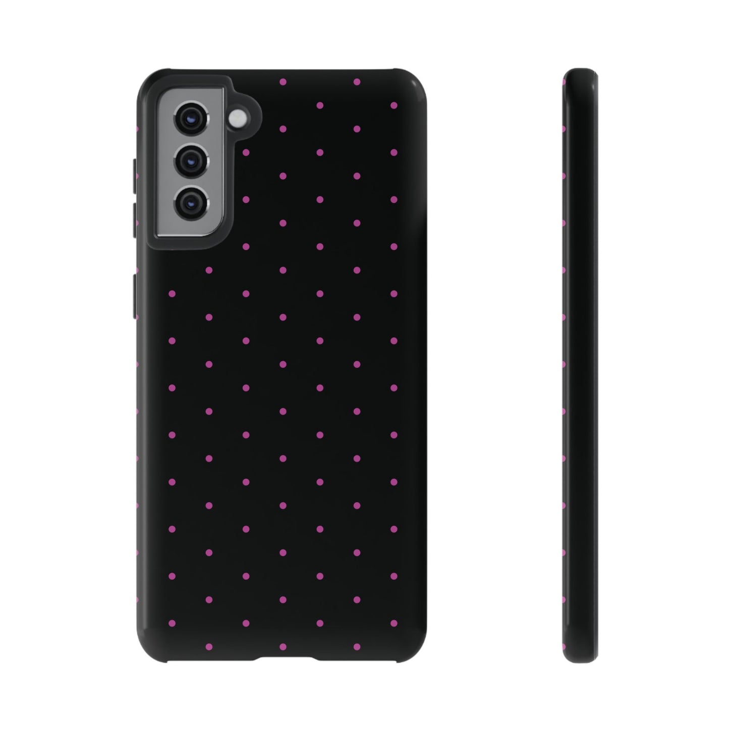 Phone Case, Elegant Pink Dot Black Tough Case for iPhone Samsung Google Pixel Phones, Protective Cover, Hard Shell, Stylish Accessories,